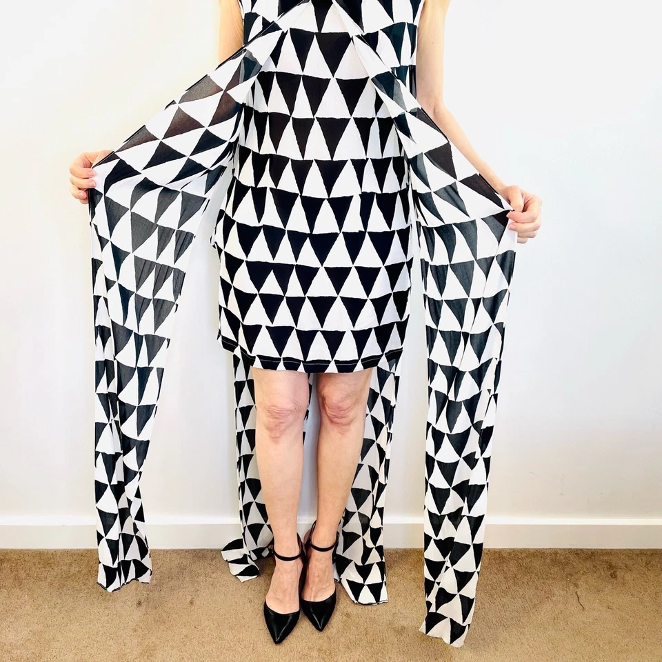 Mini Vestido Sass & Bide Talla 6 8 Negro Blanco Con Paneles Drapeados Aus Designer Foto 2 de 4