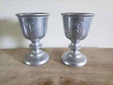 Vintage Wilton Armetale Pewter Goblet pair monogrammed "L"