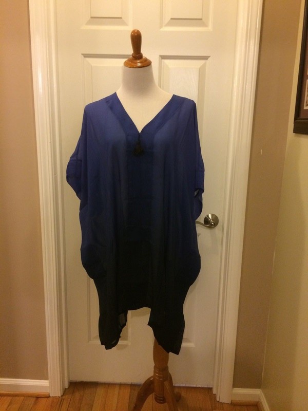 New Soma Cover Up Chiffon Caftan Short Sleeve Serene Ombre Royal S/M NWT