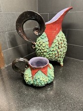 Jenny Lou Sherburne Pottery Pitcher And Mug