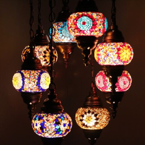 Mosaik Lampe Hängelampe Orientalische Lampe Türkei Mosaik 8 Kugeln - Afbeelding 1 van 8
