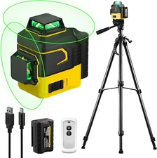 Laser Level w Tripod 2X360° Self-Leveling Green Cross Line Rechargeable Battery 