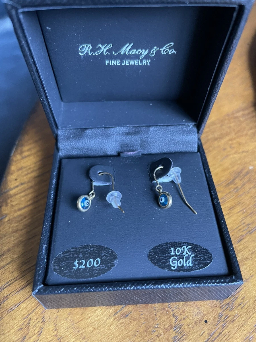 R.H. Macy Co. 10K Gold evil eye Pendant Drop earrings. Retails