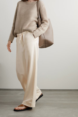 New $1290 The Row Dandy Silk & Linen-Blend Wide Leg Pants in Ivory sz 12/XL