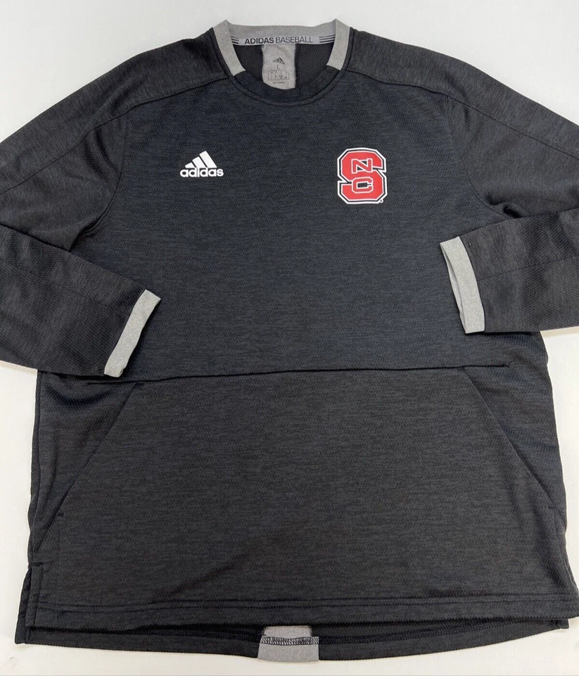 NC State Adidas Béisbol Cuello Redondo Manga Larga Pullover Hombres L Negro Gris Logotipos Foto 2 de 4
