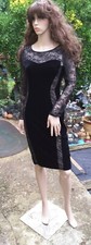 M&S collection black velour & lace illusion dress UK10☆ Occasion ☆ Party Dress ☆