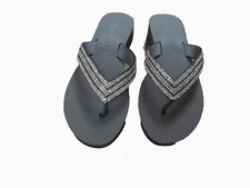 Capelli New York Wedge Gray Flip Flops Thong Sandals Wide Rhinestones straps 9
