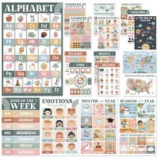 18 Modern Boho Pre K Educational Posters For Preschoolers, Laminated Kinderga...