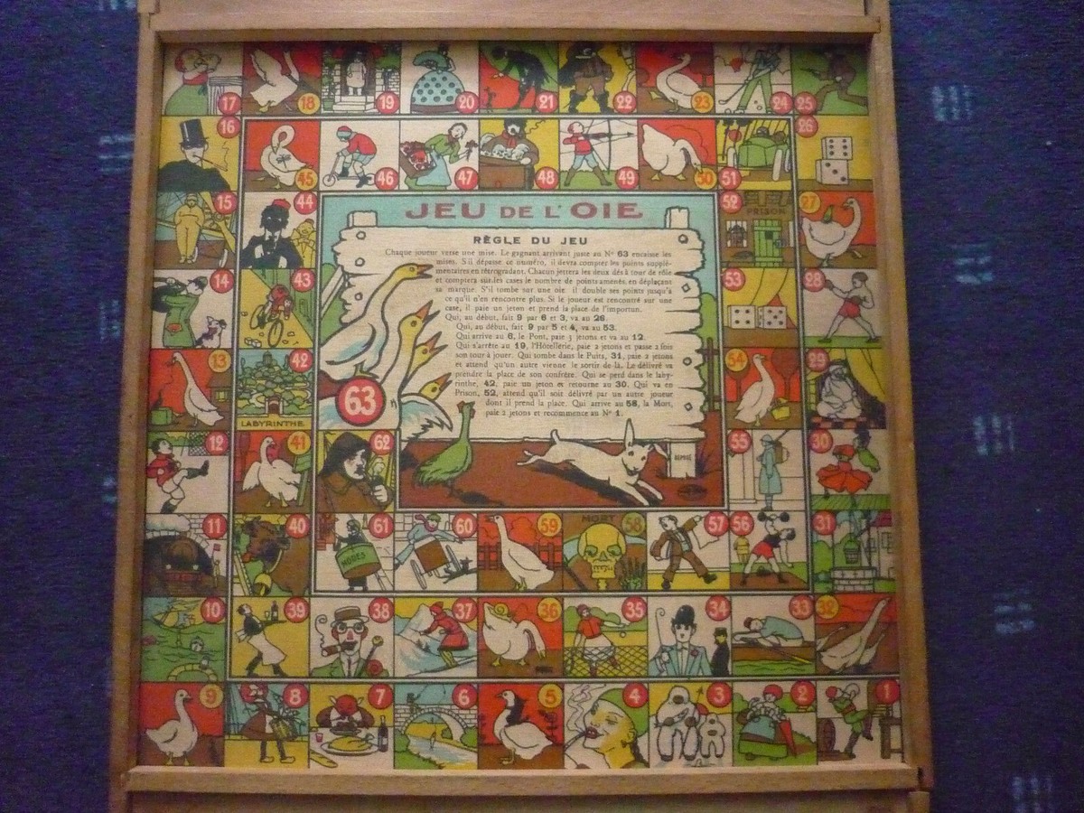Jeu De L'oie Ancien JFL Paris - Avec Damier Au Verso, En Bois, Occasion Vintage