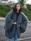 Mohair Coat Gray Oversize  Longhair Mohair HandKnitted  by LanaKnittings