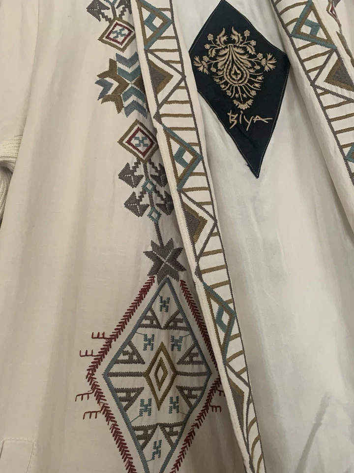 🦋 Chaqueta abierta fluida Johnny Was Biya bordada marfil seda lino talla XS NUEVA SIN ETIQUETAS Foto 3 de 4