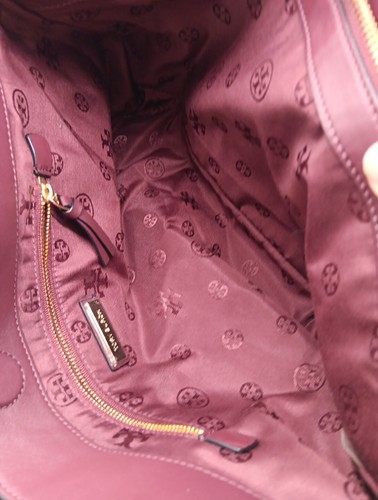 Tory Burch Marion Suede Tote Bag Burgundy Gold Chain - Picture 15 of 15