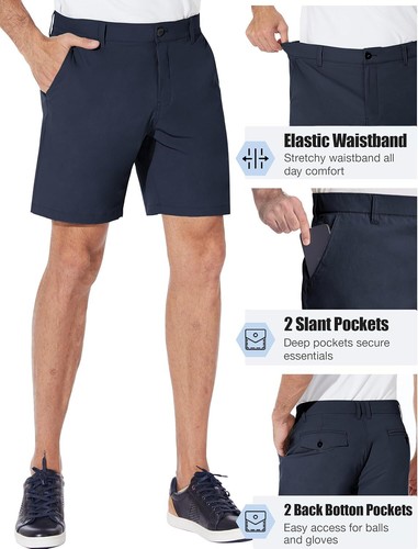 Pantalones cortos de golf chinos ligeros elásticos híbridos de secado rápido de 7"" con frente plano para hombre - Imagen 26 de 47