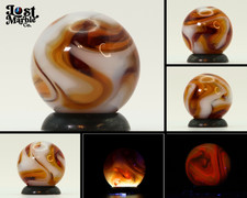 5/8" Gorgeous Swirl Marble Translucent amber base with white ribbons MINT
