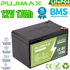 PUJIMAX LiFePO4 12V 17Ah Built-in BMS Lithium Battery for RV Marine Solar System