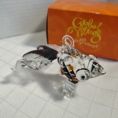 Global Village Glass Studios Fanciful Goldfish Black Orange #449 Art Ornament