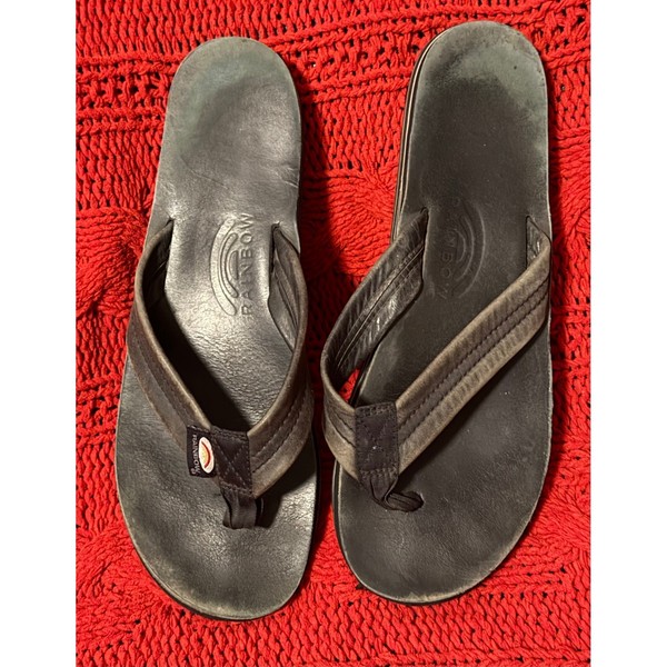 Rainbow Sandals Women Black Single Layer Leather Flip Flops Thong Sandals Sz 8