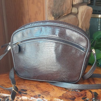 Elegant Brown Leather Anne Klein for Calderon embossed leather hand Bag Dk brown