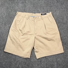 Polo Ralph Lauren Classic Fit Pleated 9" Shorts Men 36 Cotton Chino Beige Preppy