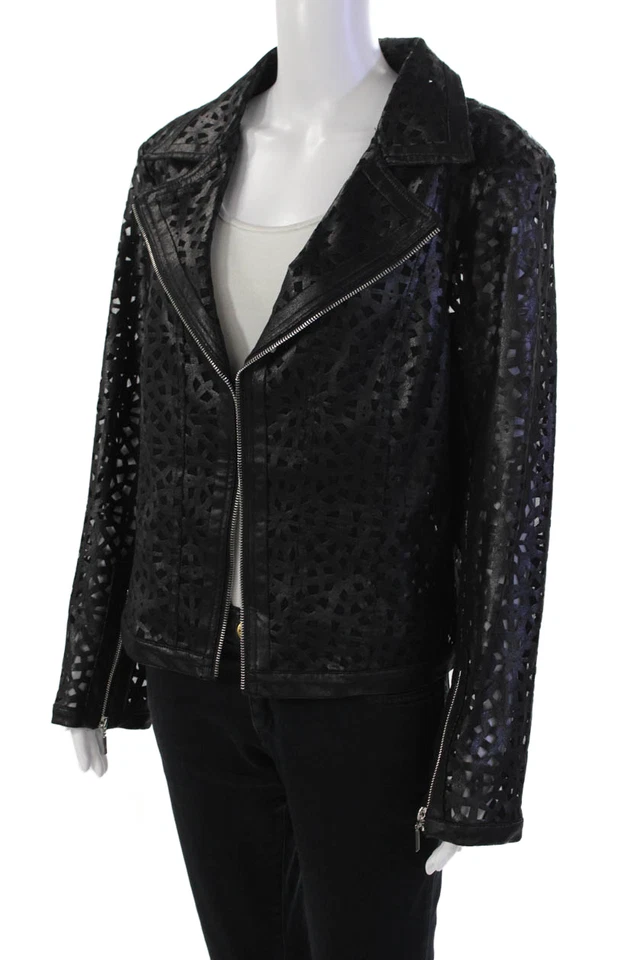 Chaqueta Insight para mujer de cuero vegano con cuello recortado frente abierto negra talla 16 Foto 3 de 4