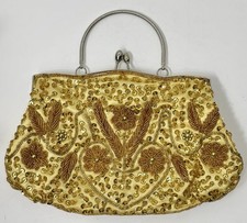 Ladies Golden Beaded Evening Bag Clutch Purse Wedding Party Handbags Silver Tone