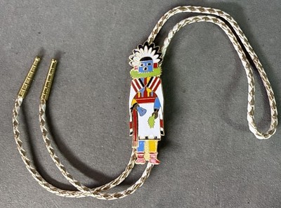 Vintage W.S.A.  75 Tucson, AZ. Native American Indian Kachina Gold Tone Bolo Tie