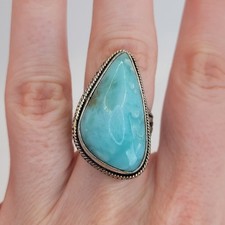 Bohemian Artisan Larimar 925 Sterling Silver Chunky Stone Statement Ring Size 7