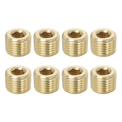 8 Pcs 1/4 Inch Male PT Pipe Plug Internal Hex Thread Socket Brass Pipe Plugs
