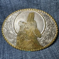 Crumrine Wolf Howling Moon Dog Western Belt Buckle
