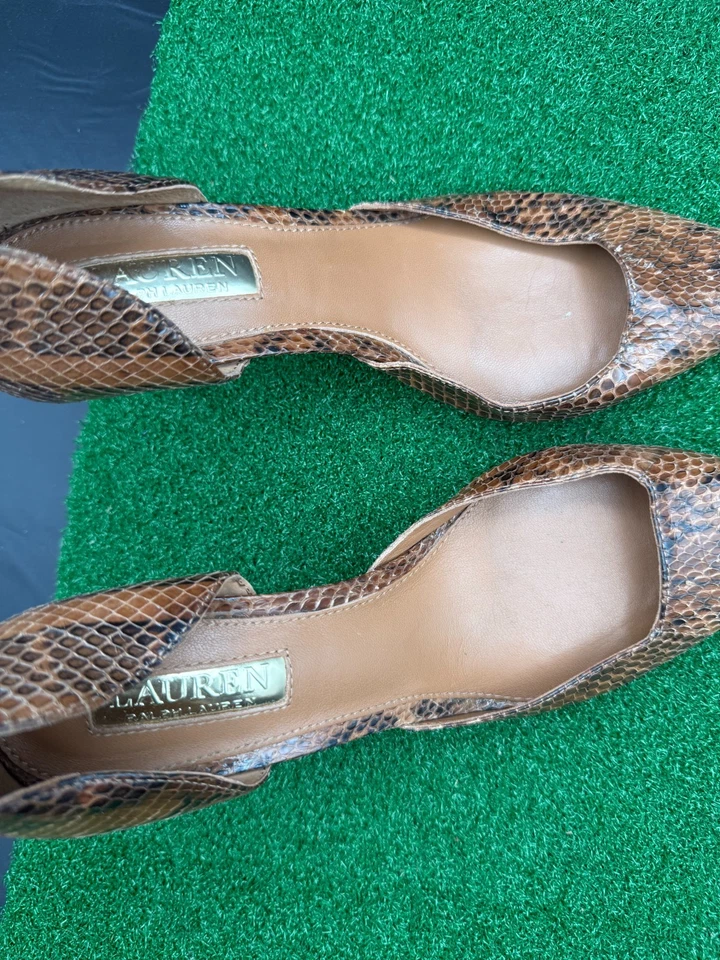 Zapatos de tacón Lauren Ralph Lauren para mujer 7,5B marrón piel de serpiente aguja en punta Foto 4 de 4
