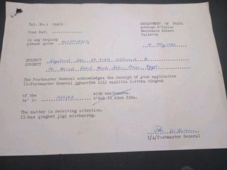 MALTA DEPARTMENT OF POSTS DOC 1983