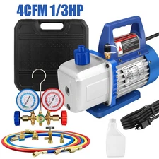 4 CFM 1/3HP Air Vacuum Pump HVAC Manifold Gauge Set AC A/C Refrigeration Kit US