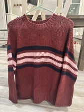 XIRENA Apres Ski Alpaca Blend St. Moritz Burgundy Stripe Oversized Sweater Small