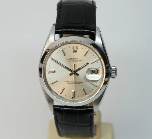 Rolex Oyster Perpetual Date 1500 Vintage 1960s Silver Dial 34mm Automatic Watch