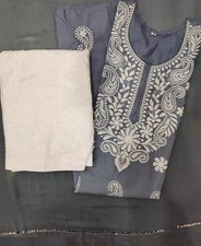 New Designer Indian Women's Cotton Chikankari Embroidered Kurta Kurti Set