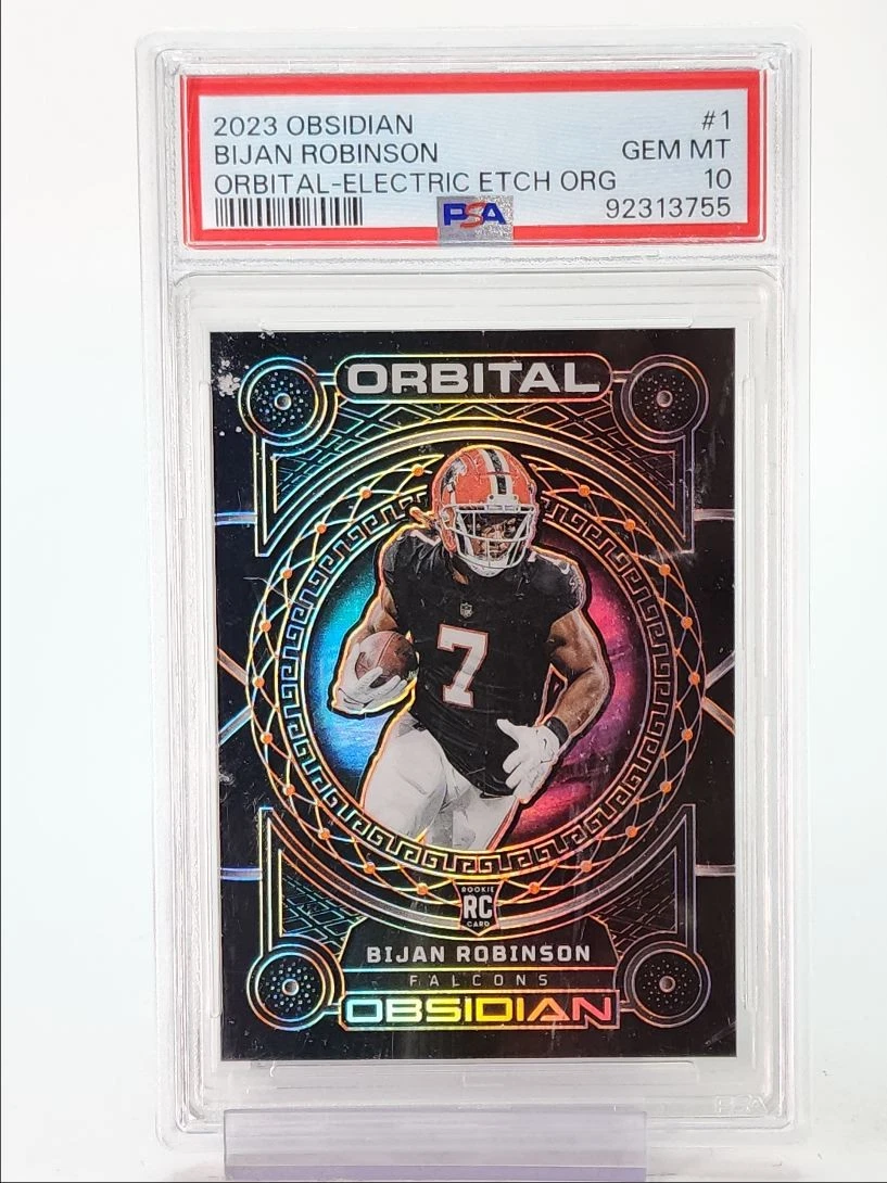 Bijan Robinson Panini Obsidian Orbital #1 Electric Etch Yellow