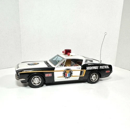 Vintage Bandai Japan Tin Litho 13" Ford High Way Patrol Police Car 1960s Rare