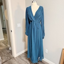 ASOS Design Teal Midi Dress Size 10 Long Sleeve Pleated Swiss Dot Chiffon