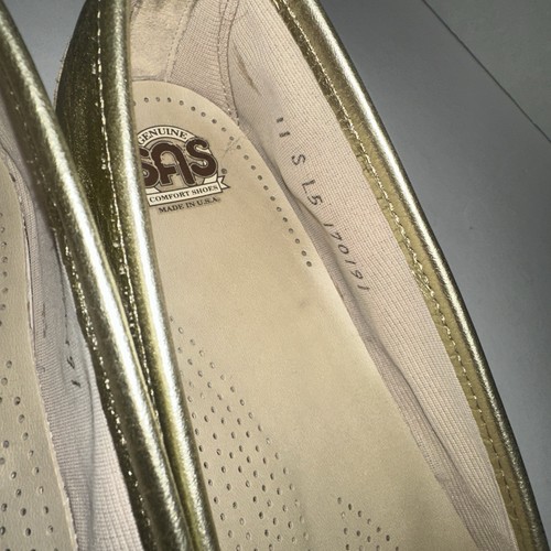 SAS Size 11 Gold Penny Loafers Metallic Wink - Picture 6 of 10