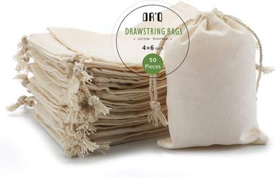Muslin Drawstring Cotton Bags - 50 Pcs, 4X6 Inch - Organic Fabric Sachets for Pa