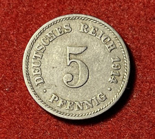 Germany 5 Pfennig 1914 G Copper-Nickel Coin KM#11 T10174