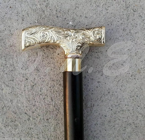 Victorian Walking Stick Cane Vintage Handle & Brass Black Wooden Vintage Style - Picture 4 of 6
