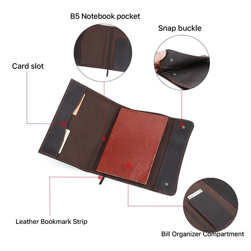 Crafted Retro Genuine Leather B5 Notebook Case Protective Cover + Card Holder - 第 9/13 張圖片