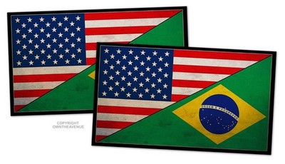2Pcs USA Brazil Flag Rustic Style Vinyl Sticker Decals 3.5'' Inches
