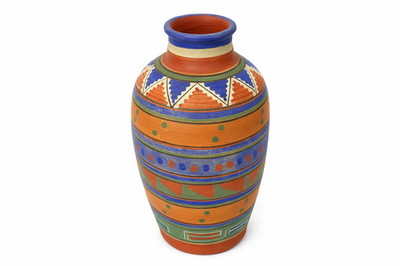 Vintage Terracotta Mexican Folk Art Style Mini Flower  Vase 7'' high by 5.5'' wide