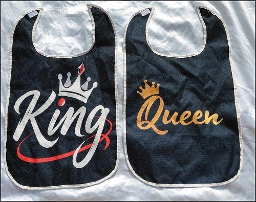 NICHT ANGEGEBEN 2er Set Lätzchen Latz für Erwachsene mit Klettverschluss King Queen Spruch NEU