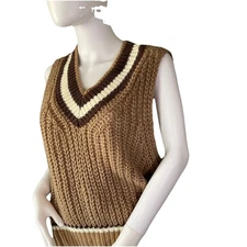 West of Melrose Brown Chunky Knit V-Neck Sweater Vest Side Slit Ribbed Hem Sz M