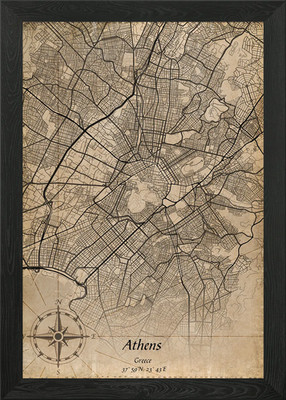 Athen Griechenland Vintage Karte Gerahmt Wandbild Poster Leinwanddruck Bild