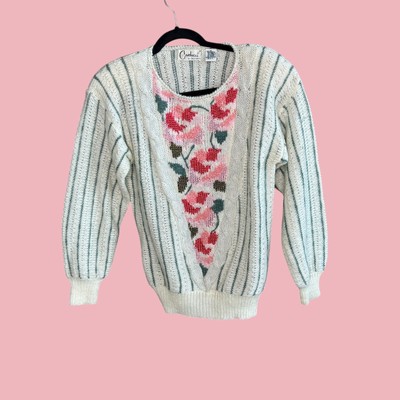 Carducci Vintage 80s Rose Floral Sweater Coastal Grandma Size Medium