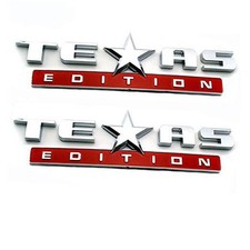 2 Count Silver Red 3D Texas Edition Emblem Universal Decal for Truck Car Auto